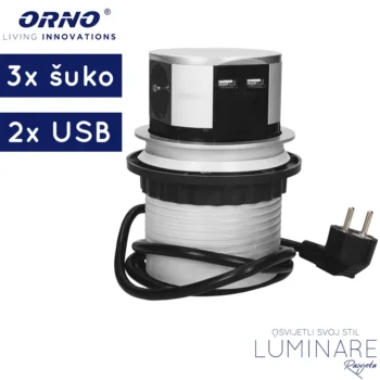UGRADBENA UTIČNICA ZA NAMJEŠTAJ 3xŠUKO 2xUSB SREBRNA PLITKA