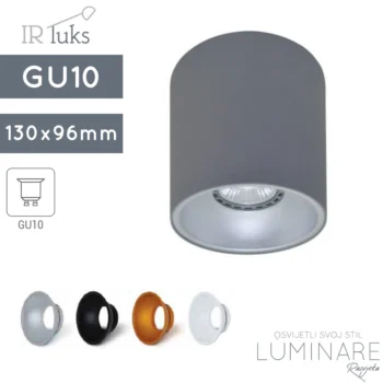 stropna spotlight svjetiljka irluks-rotondo r+130-gu10 grlo za zarulju-aluminijska-siva-luminare rasvjeta