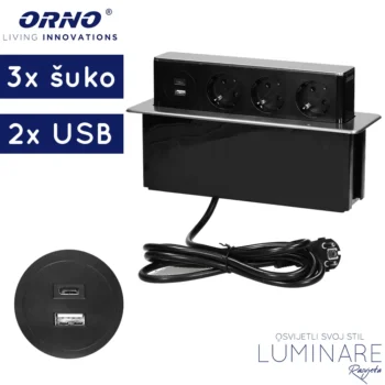 UGRADBENA UTIČNICA ZA NAMJEŠTAJ 3xŠUKO 2xUSB (A+C) INOX KVADRATNA