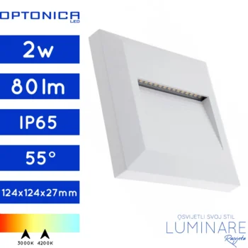stubisna-zidna nadgradna svjetiljka-vanjska-ip65-kvadratna-2w-bijela-optonica-luminare rasvjeta