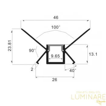 Alternative view of ALU. PROFIL ZA LED TRAKU UGRADBENI KUTNI 2m 23.8x26mm