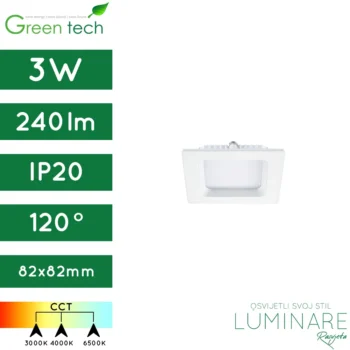 led panel-kvadratni-ugradbeni-3w-bijeli-cct prekidač-ip20-4 godine jamstva-green tech-luminare rasvjeta