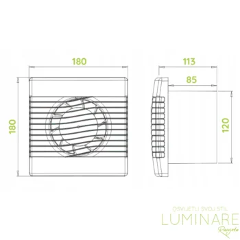 Dimenzije airRoxy pRim kupaonskih ventilatora promjera 120mm