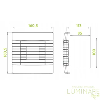 Dimenzije airRoxy pRestige kupaonskih ventilatora promjera 100mm