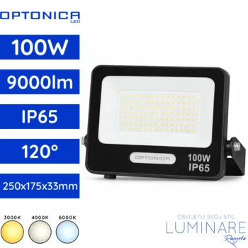 SMD LED reflektor 100W 9000lm 3000K 4000K 6000K crni IP65