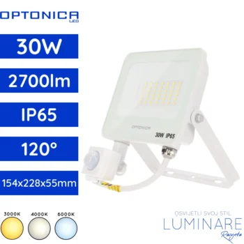 Bijeli LED reflektor sa senzorom SMD 30W (2700 lm, 90 lm/W) u 3000K, 4000K i 6000K.